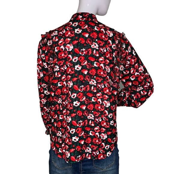 Lauren Ralph Lauren Ruffle Top Roses Print Button Down Long Sleeve Size Petite M - Picture 6 of 12